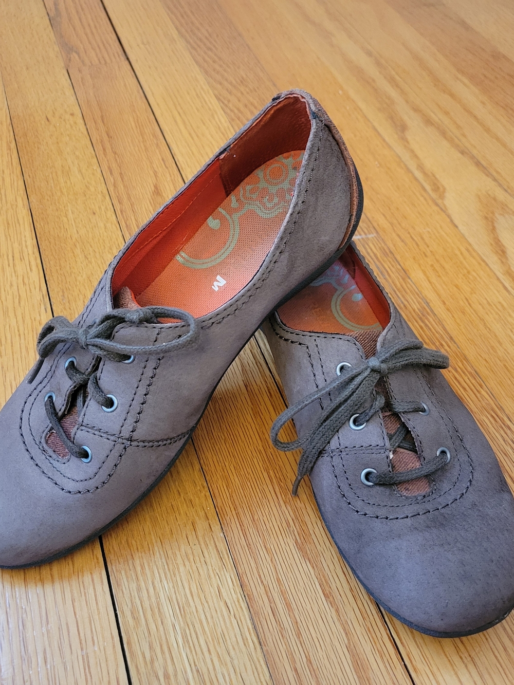Merrell Women's Brown Suede Lace-Up Flats with Orange Insole